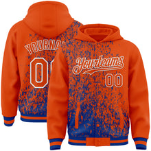 Load image into Gallery viewer, Custom Royal Orange-White Abstract Fragment Art 3D Pattern Design Bomber Full-Snap Varsity Letterman Hoodie Jacket