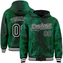Load image into Gallery viewer, Custom Green Black-White 3D Pattern Design Bomber Full-Snap Varsity Letterman Hoodie Jacket