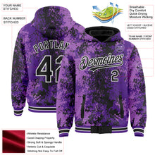 Load image into Gallery viewer, Custom Purple Black-White 3D Pattern Design Bomber Full-Snap Varsity Letterman Hoodie Jacket