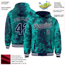 Load image into Gallery viewer, Custom Teal Navy-White 3D Pattern Design Bomber Full-Snap Varsity Letterman Hoodie Jacket