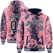 Load image into Gallery viewer, Custom Pink Navy-White 3D Pattern Design Bomber Full-Snap Varsity Letterman Hoodie Jacket