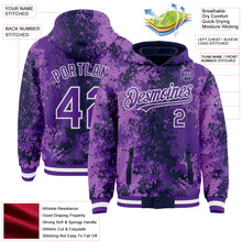 Load image into Gallery viewer, Custom Navy Purple-White 3D Pattern Design Bomber Full-Snap Varsity Letterman Hoodie Jacket