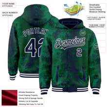 Load image into Gallery viewer, Custom Green Navy-White 3D Pattern Design Bomber Full-Snap Varsity Letterman Hoodie Jacket