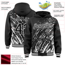 Load image into Gallery viewer, Custom Black Black-White 3D Pattern Design Bomber Full-Snap Varsity Letterman Hoodie Jacket