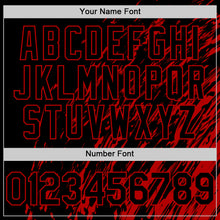 Charger l'image dans la galerie, Custom Black Black-Red 3D Pattern Design Bomber Full-Snap Varsity Letterman Hoodie Jacket