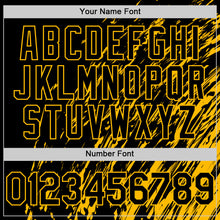 Load image into Gallery viewer, Custom Black Black-Gold 3D Pattern Design Bomber Full-Snap Varsity Letterman Hoodie Jacket