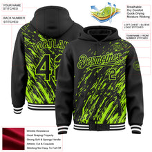 Load image into Gallery viewer, Custom Black Black-Neon Green 3D Pattern Design Bomber Full-Snap Varsity Letterman Hoodie Jacket