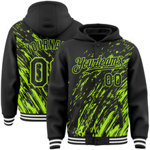 Load image into Gallery viewer, Custom Black Black-Neon Green 3D Pattern Design Bomber Full-Snap Varsity Letterman Hoodie Jacket