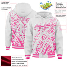 Load image into Gallery viewer, Custom White White-Pink 3D Pattern Design Bomber Full-Snap Varsity Letterman Hoodie Jacket