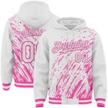 Load image into Gallery viewer, Custom White White-Pink 3D Pattern Design Bomber Full-Snap Varsity Letterman Hoodie Jacket