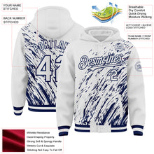 Load image into Gallery viewer, Custom White White-Navy 3D Pattern Design Bomber Full-Snap Varsity Letterman Hoodie Jacket