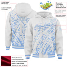 Load image into Gallery viewer, Custom White White-Light Blue 3D Pattern Design Bomber Full-Snap Varsity Letterman Hoodie Jacket