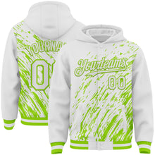 Load image into Gallery viewer, Custom White White-Neon Green 3D Pattern Design Bomber Full-Snap Varsity Letterman Hoodie Jacket