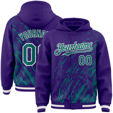 Load image into Gallery viewer, Custom Purple Teal-White 3D Pattern Design Bomber Full-Snap Varsity Letterman Hoodie Jacket