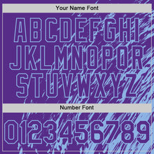 Load image into Gallery viewer, Custom Purple Purple-Light Blue 3D Pattern Design Bomber Full-Snap Varsity Letterman Hoodie Jacket