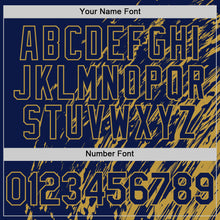 Load image into Gallery viewer, Custom Navy Navy-Old Gold 3D Pattern Design Bomber Full-Snap Varsity Letterman Hoodie Jacket