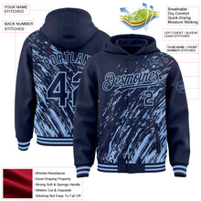 Load image into Gallery viewer, Custom Navy Navy-Light Blue 3D Pattern Design Bomber Full-Snap Varsity Letterman Hoodie Jacket