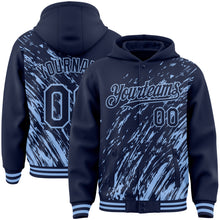 Load image into Gallery viewer, Custom Navy Navy-Light Blue 3D Pattern Design Bomber Full-Snap Varsity Letterman Hoodie Jacket