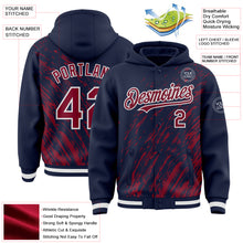 Load image into Gallery viewer, Custom Navy Crimson-White 3D Pattern Design Bomber Full-Snap Varsity Letterman Hoodie Jacket