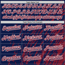 Load image into Gallery viewer, Custom Navy Crimson-White 3D Pattern Design Bomber Full-Snap Varsity Letterman Hoodie Jacket