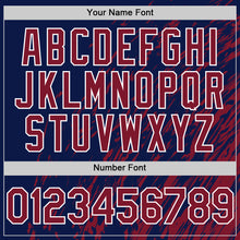 Load image into Gallery viewer, Custom Navy Crimson-White 3D Pattern Design Bomber Full-Snap Varsity Letterman Hoodie Jacket