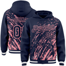 Load image into Gallery viewer, Custom Navy Navy-Medium Pink 3D Pattern Design Bomber Full-Snap Varsity Letterman Hoodie Jacket