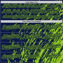 Load image into Gallery viewer, Custom Navy Navy-Neon Green 3D Pattern Design Bomber Full-Snap Varsity Letterman Hoodie Jacket