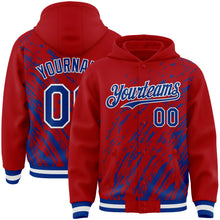 Load image into Gallery viewer, Custom Red Royal-White 3D Pattern Design Bomber Full-Snap Varsity Letterman Hoodie Jacket