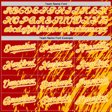 Load image into Gallery viewer, Custom Red Gold-White 3D Pattern Design Bomber Full-Snap Varsity Letterman Hoodie Jacket