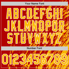 Load image into Gallery viewer, Custom Red Gold-White 3D Pattern Design Bomber Full-Snap Varsity Letterman Hoodie Jacket