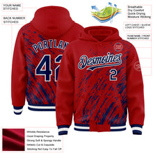 Load image into Gallery viewer, Custom Red Navy-White 3D Pattern Design Bomber Full-Snap Varsity Letterman Hoodie Jacket