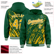 Load image into Gallery viewer, Custom Kelly Green Gold-White 3D Pattern Design Bomber Full-Snap Varsity Letterman Hoodie Jacket