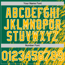 Load image into Gallery viewer, Custom Kelly Green Gold-White 3D Pattern Design Bomber Full-Snap Varsity Letterman Hoodie Jacket