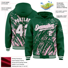 Load image into Gallery viewer, Custom Kelly Green White-Light Pink 3D Pattern Design Bomber Full-Snap Varsity Letterman Hoodie Jacket