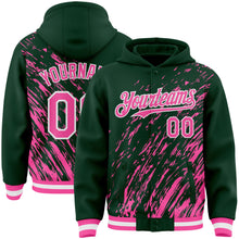 Load image into Gallery viewer, Custom Kelly Green Pink-White 3D Pattern Design Bomber Full-Snap Varsity Letterman Hoodie Jacket