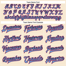 Load image into Gallery viewer, Custom Cream Pink Light Blue-Black Bomber Full-Snap Varsity Faux Leather Letterman Jacket