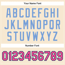 Load image into Gallery viewer, Custom Cream Pink Light Blue-Black Bomber Full-Snap Varsity Faux Leather Letterman Jacket