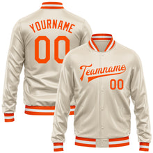 Загрузить изображение в средство просмотра галереи, Custom Cream Orange Bomber Full-Snap Varsity Faux Leather Letterman Jacket
