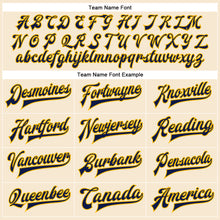 Загрузить изображение в средство просмотра галереи, Custom Cream Navy-Gold Bomber Full-Snap Varsity Faux Leather Letterman Jacket