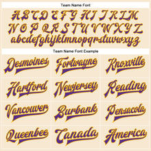 Загрузить изображение в средство просмотра галереи, Custom Cream Purple-Gold Bomber Full-Snap Varsity Faux Leather Letterman Jacket