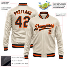 Load image into Gallery viewer, Custom Cream Black-Orange Bomber Full-Snap Varsity Faux Leather Letterman Jacket
