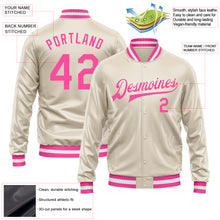 Load image into Gallery viewer, Custom Cream Pink Bomber Full-Snap Varsity Faux Leather Letterman Jacket