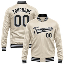 Load image into Gallery viewer, Custom Cream Black-Gray Bomber Full-Snap Varsity Faux Leather Letterman Jacket