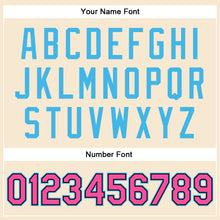 Load image into Gallery viewer, Custom Cream Pink Sky Blue-Black Bomber Full-Snap Varsity Faux Leather Letterman Jacket