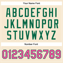 Load image into Gallery viewer, Custom Cream Pink-Kelly Green Bomber Full-Snap Varsity Faux Leather Letterman Jacket