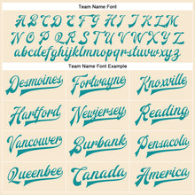 Load image into Gallery viewer, Custom Cream Teal Bomber Full-Snap Varsity Faux Leather Letterman Jacket