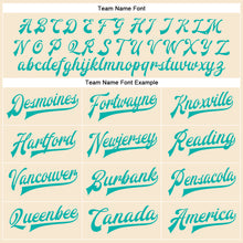 Load image into Gallery viewer, Custom Cream Aqua Bomber Full-Snap Varsity Faux Leather Letterman Jacket