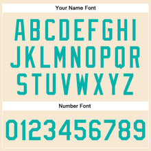 Load image into Gallery viewer, Custom Cream Aqua Bomber Full-Snap Varsity Faux Leather Letterman Jacket