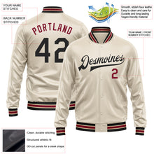 Load image into Gallery viewer, Custom Cream Black-Crimson Bomber Full-Snap Varsity Faux Leather Letterman Jacket