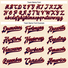 Load image into Gallery viewer, Custom Cream Navy-Red Bomber Full-Snap Varsity Faux Leather Letterman Jacket